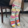 Yousheng Retro Knitted Knee Socks Women Crochet Knee High Socks with 3D Flowers Warm Colorful Socks Leg Warmers for Girls Boots Indoor Street Wear