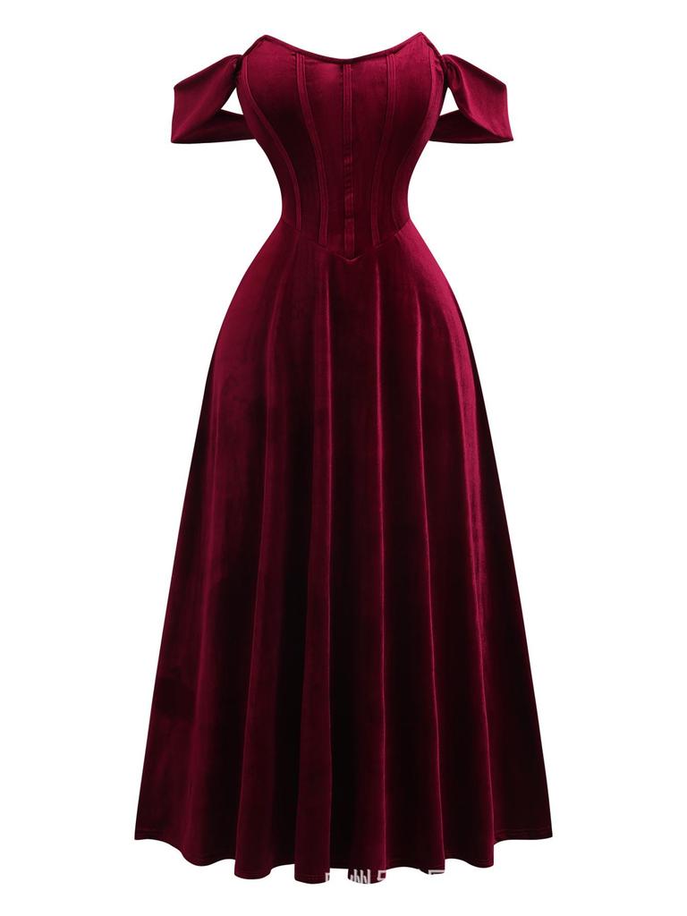 Европейско-американское ретро-платье-корсет с красным узором "рыбья кость" для Нового года и Дня святого Валентина