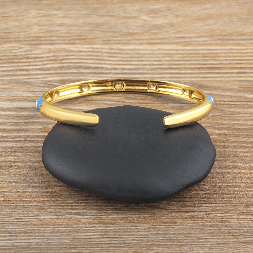 Nidin Fashion Zircon Cuff Bangles Bracelet for Women Cubic Zirconia Gold Plated Dripping Oil Beach Vacation Jewelry Party Gifts