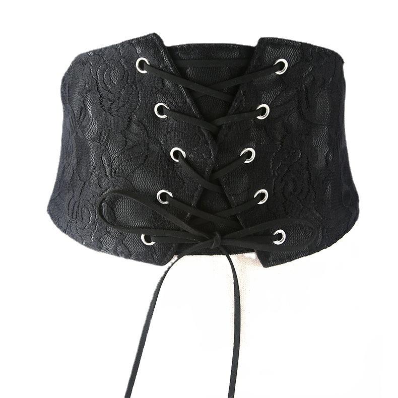 Кружевной женский пояс Широкий эластичный Эластичный Декорация на талию С платьем Рубашка С оборкой Край Пояс-корсет Черный