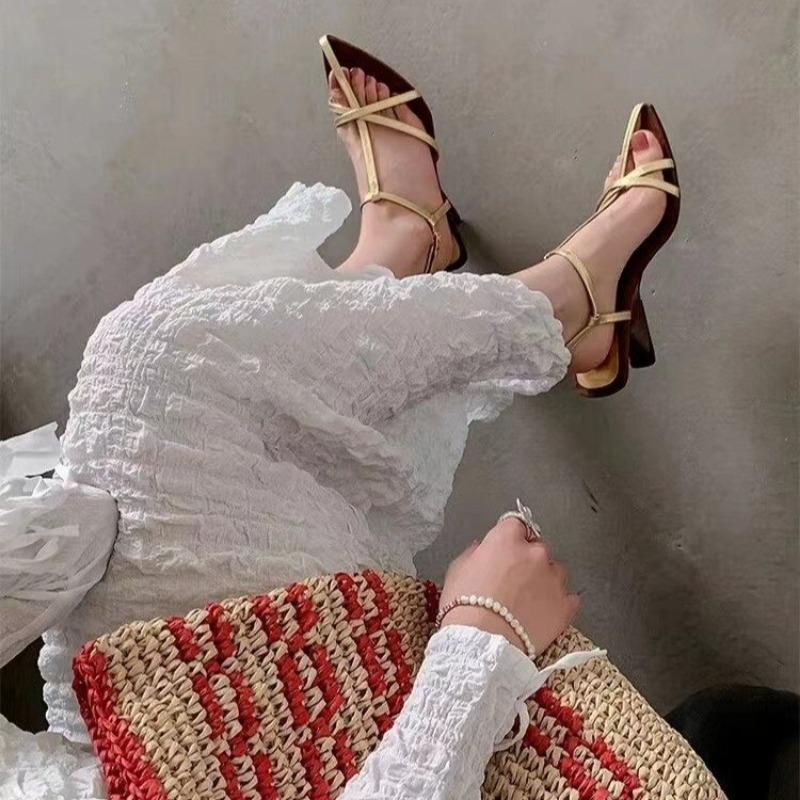 Мода 2024 Новые женские босоножки на высоком каблуке Летние туфли на высоком каблуке Женские босоножки с ремешком и пяткой