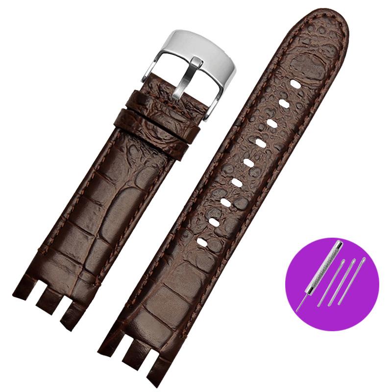 Классический ремешок для часов из натуральной кожи для Swatch Yrs403 412 402G Series, изогнутый вогнуто-выпуклый ремешок из коровьей кожи 21 мм, аксессуар для мужских часов