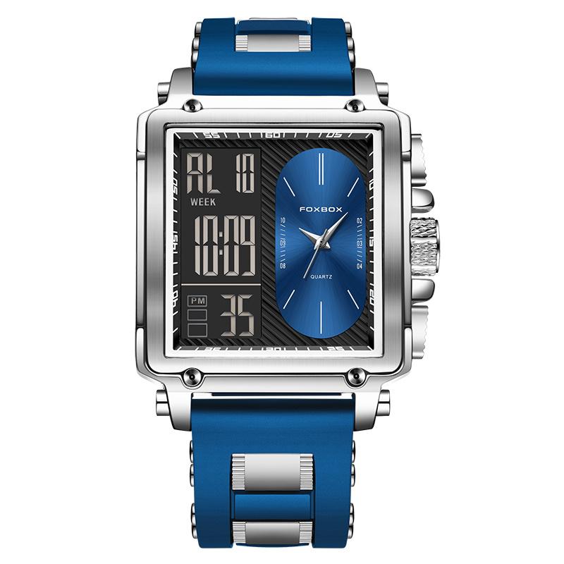 FOXBOX Square Men Quartz Watch Casual Sports Men Watches Digital Dual Display Date Waterproof Luminous Chronograp Watch For Men