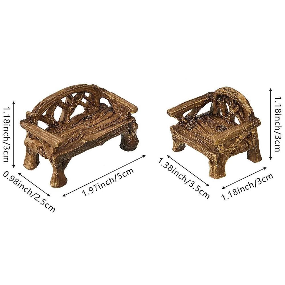 Mini Resin Fairy Garden Bench Miniature Furniture Figurines Lawn Chairs Set Park Seat Ornaments