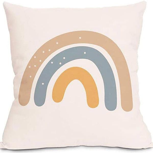 Modern Minimalist INS Rainbow Pillowcase Fresh Printed Linen Cushion Pillowcase Living Room Sofa