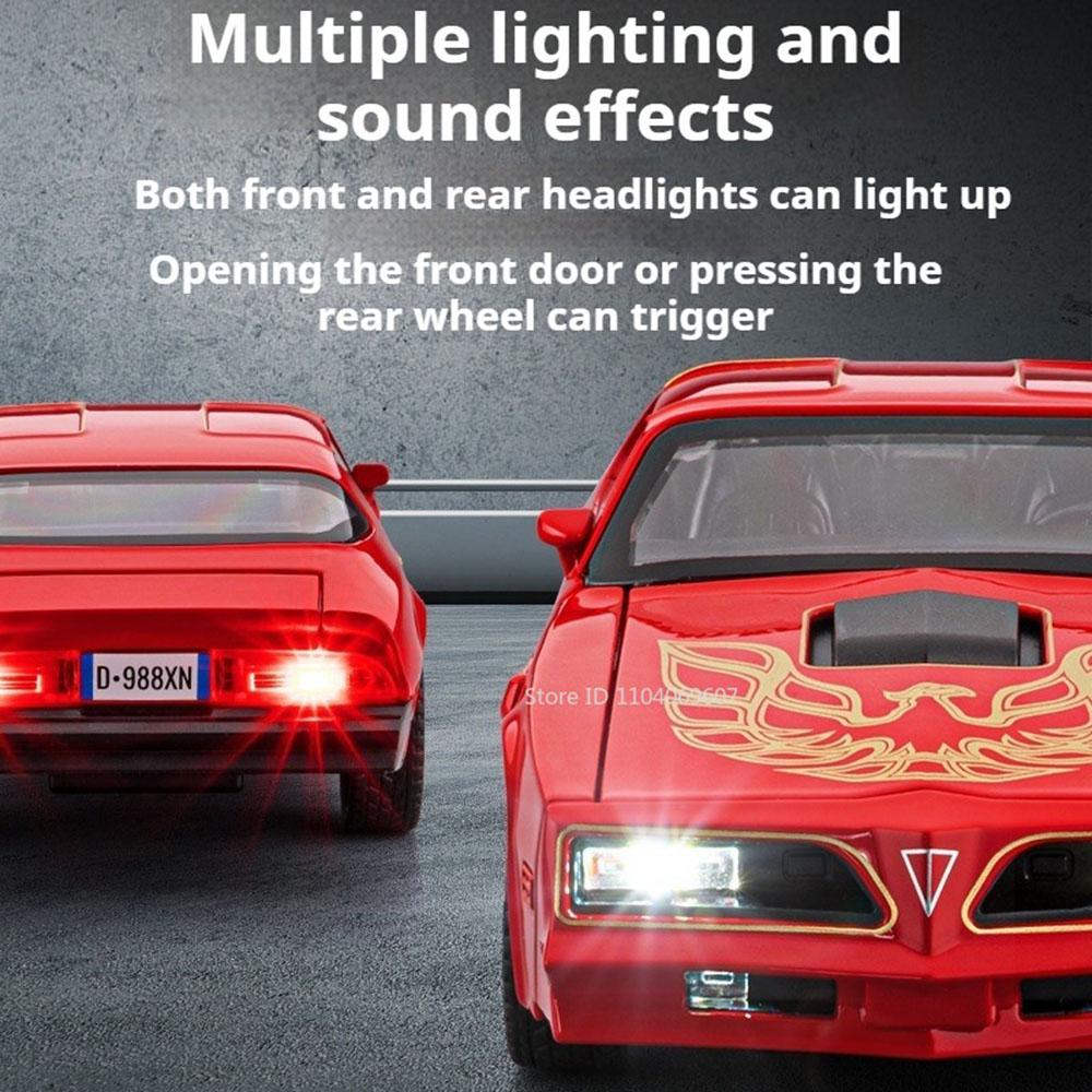 1:Модель автомобиля-игрушка Firebird Hellcat в масштабе 32, металлическая литая, со звуком и светом, модели с амортизаторами, коллекция, подарок для детей