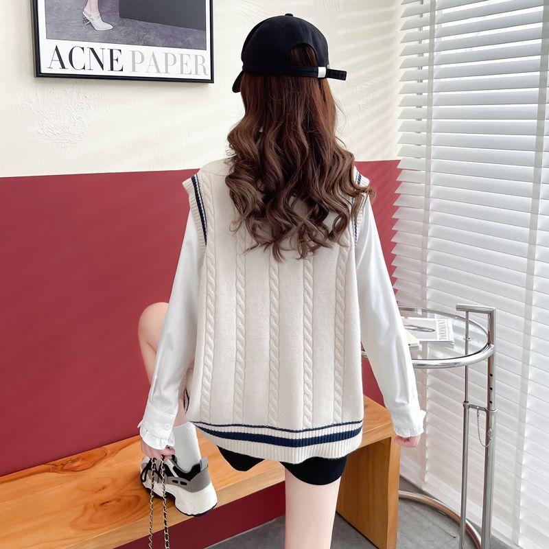 Woolen Knitting Vest for Women Early Autumn 2023 Loose College Style Fried Dough Twists Over Cardigan Sweater Vest Female Tops