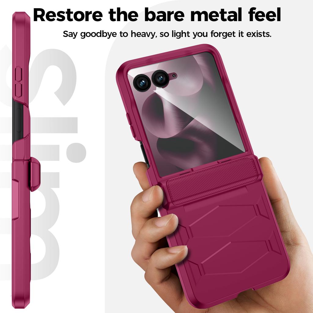 Чехол для Motorola Razr Ultra 2025 / Razr Ultra 2026 с защитой шарнира, встроенной защитой экрана, противоударный, всесторонний чехол для телефона - Розово-красный