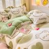 Snowflake Velvet Four-piece Set, Three-dimensional Milk Velvet Cute Cartoon Thickened Warm Coral Double-sided Velvet Quilt Set, Three-piece Set