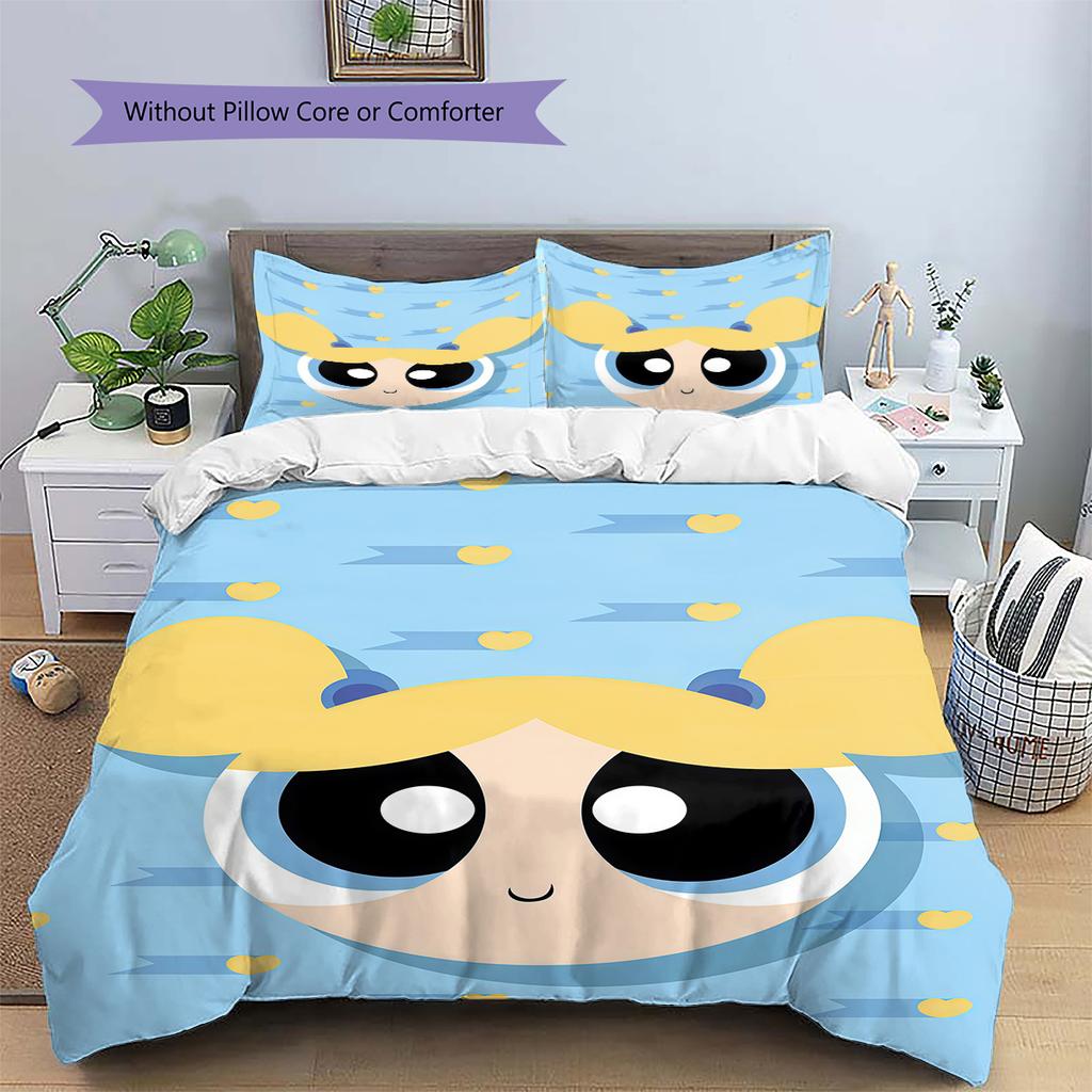 Powerpuff Girls Bubbles Sweet Duvet Cover & Pillowcases, Powerpuff Girls Fan Bedding, Great Gift.chl