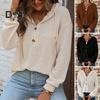 Women Fall Winter Top Hooded Loose Buttons Drawstring Hoodie Pure Color Long Sleeves Pullover Loose Daily Wear Sport Blouse