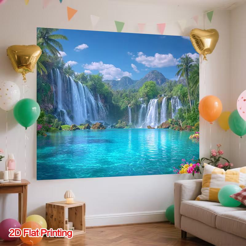 2D Фон «Райский водопад в джунглях» для фотозоны, вечеринки, фестиваля