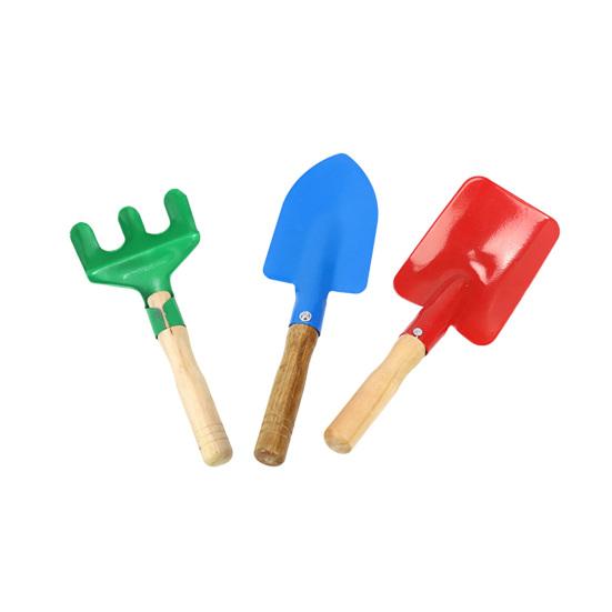 3Pcs/Set Kids Beach Sand Toy Wooden Handle Iron Shovel Rake Spade Toddlers Outdoor Summer Beach Digging Gardening Tools