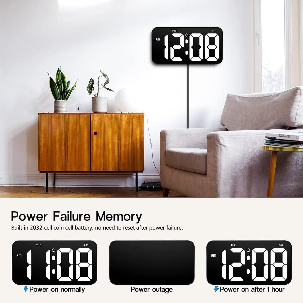 10.8inch Wall Clock USB Power LED Digital Wall Clock with Calendar Display, Adjustable Brightness