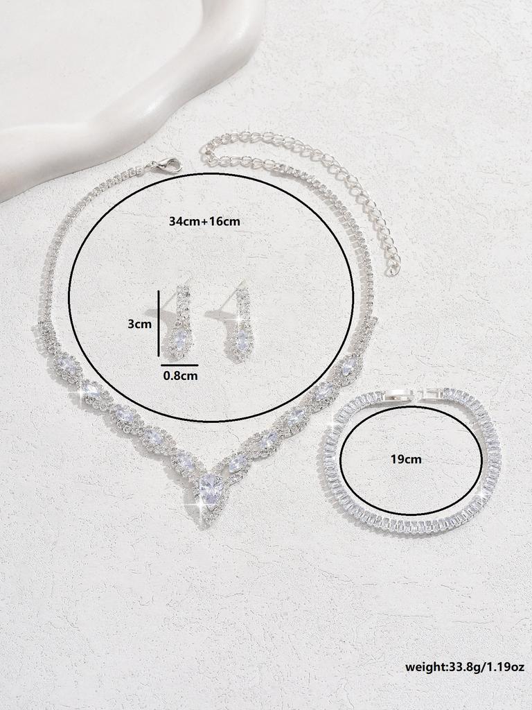 Women's fashionable rhinestone sparkling earrings necklace bracelet ring jewelry set wedding banquet party holiday gift