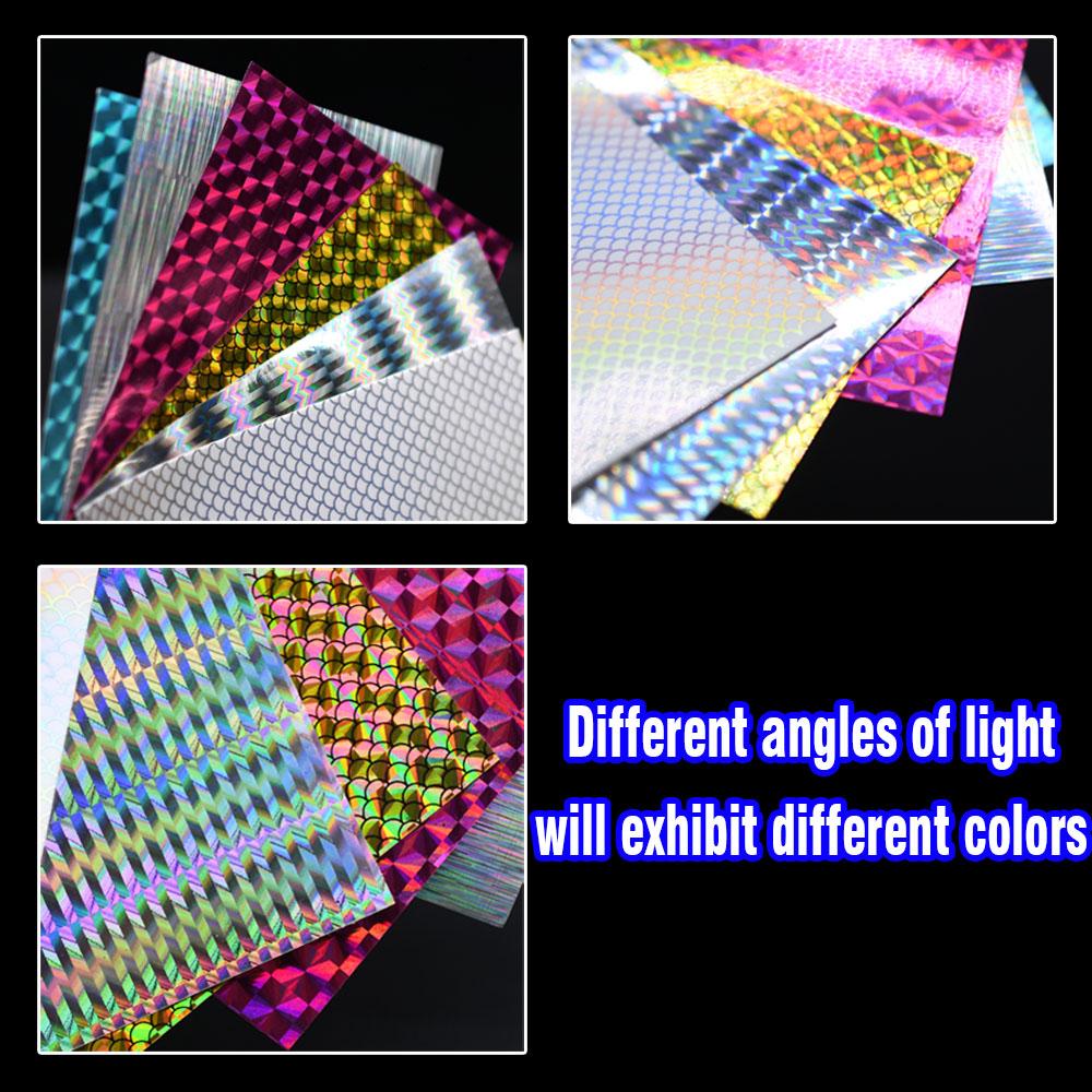 MNFT 12Pcs DIY Hard Bait Sequins Holographic Lure Fish Skin Sticker Self Adhesive Rainbow Change Color Film Fly Tying Material