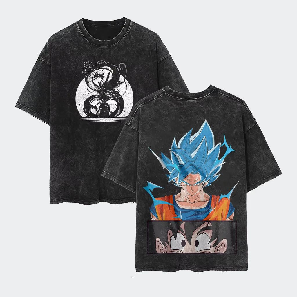Anime Dragon Ball Cosplay Washed TShirt Cotton Short Sleeve Top Casual Sports Fitness TShirt Mens Harajuku Clothing