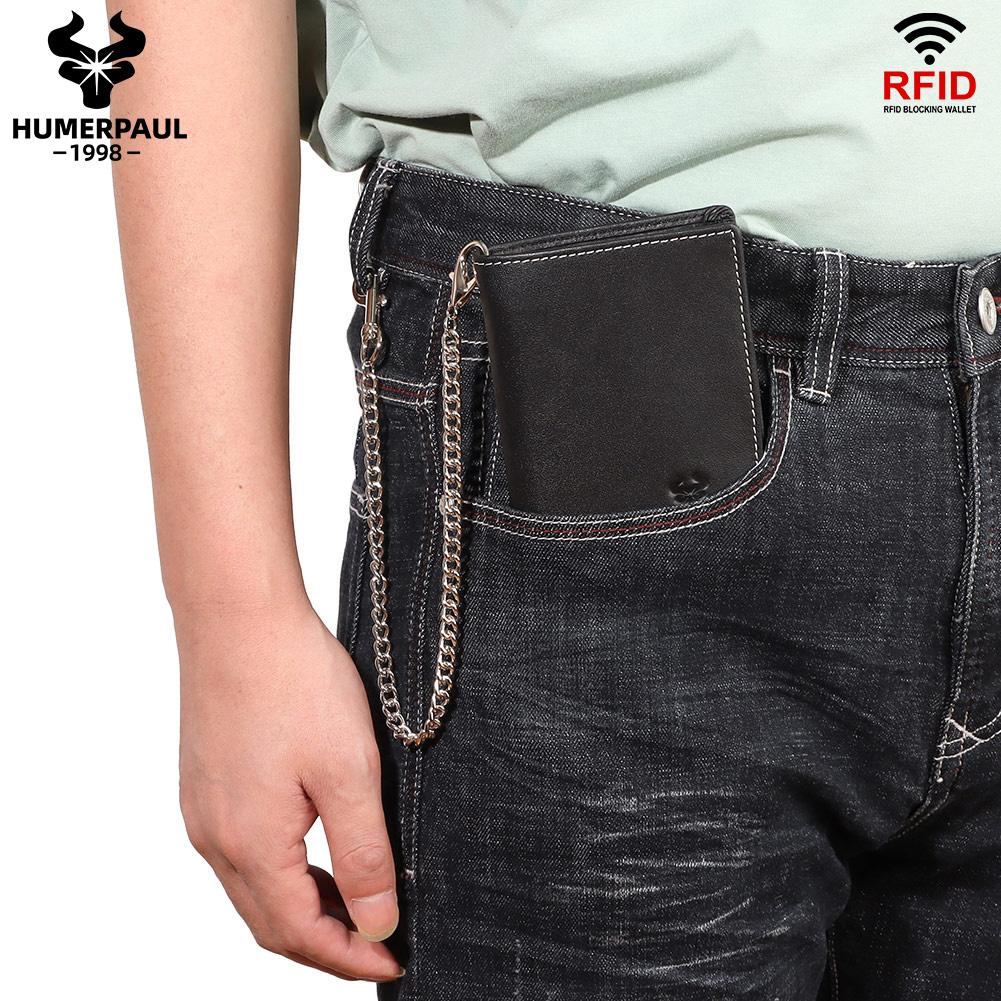 Humerpaul Genuine Leather Men Wallet Rfid Slim Card Holder with Anti-lost Pocket