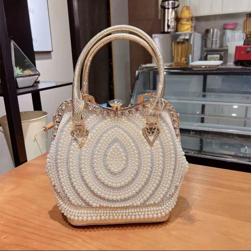 Модная женская сумка через плечо с бриллиантами и жемчугом