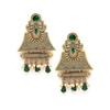 Gold Plated Green Crystal Studded Engraved Dangler Earrings for Women