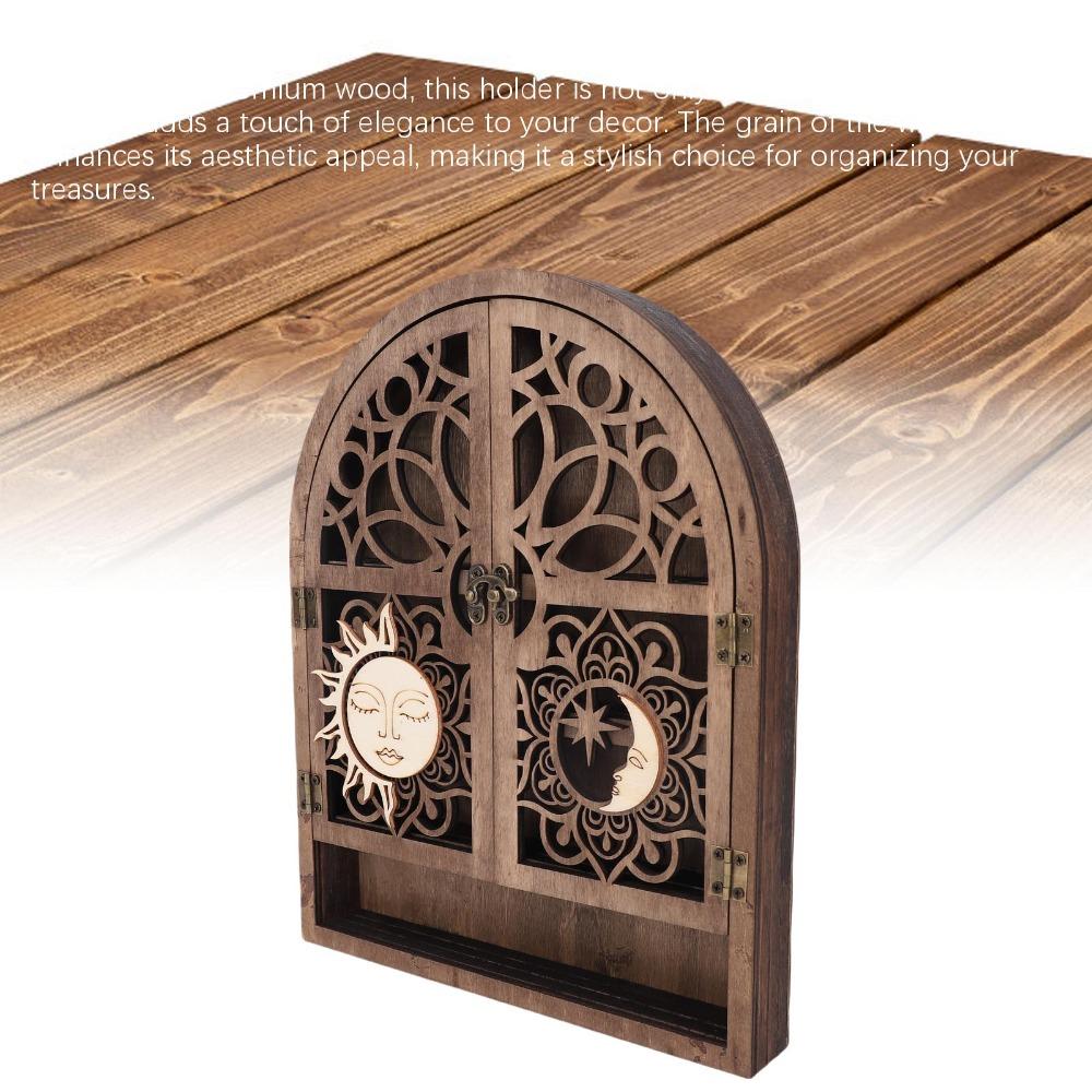 Sun and Moon Design Wall Crystal Shelf Wall Hanging Wooden Wall Shelf Crystal Display Cabinet