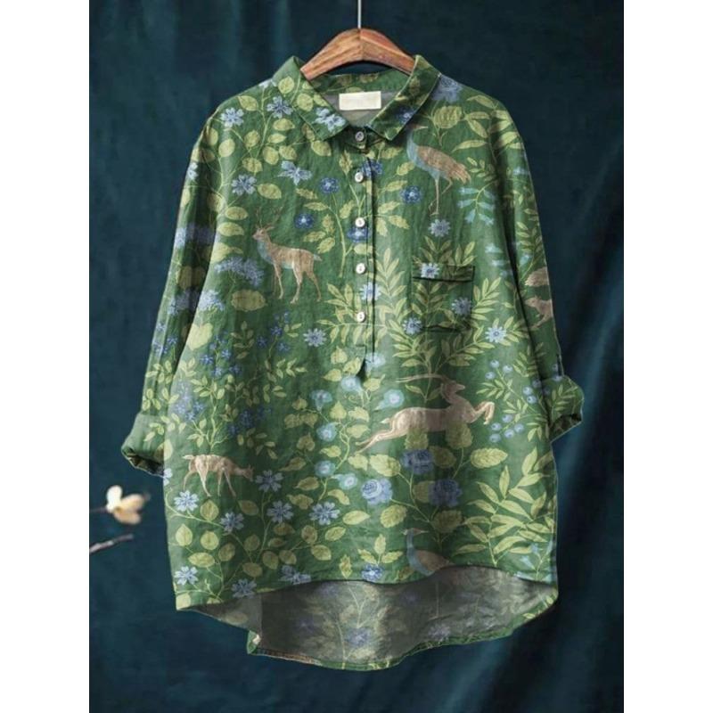 Рубашки с принтом в виде животных и цветов Гавайи Полиэстер Повседневные Блузки и рубашки с длинным рукавом для женщин