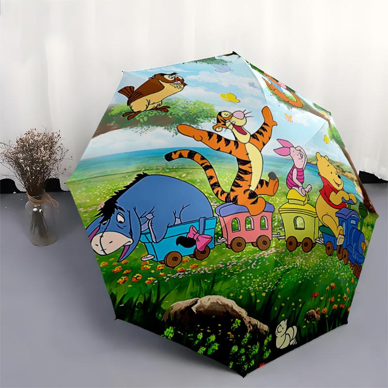 1pc Winnie the Pooh & Friends Auto Open Close Umbrella - Portable 3-Fold Design, 8-Bone Iron Frame Outdoor Umbrella, Perfect Gift for Fans,