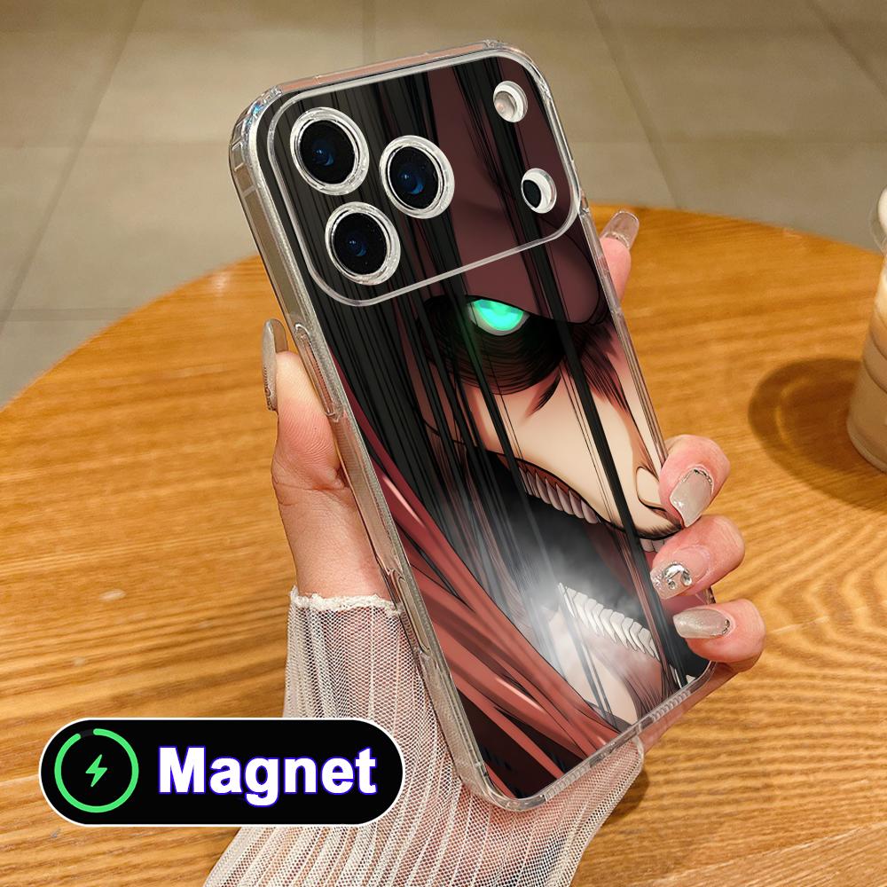Прозрачный чехол AOT Eren Yeager из ТПУ с поддержкой Magsafe для iPhone 17 16 15 14 13 12 11 Air Pro Max Plus Mini, цветная крышка