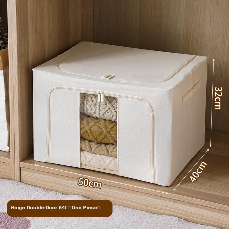 Jinghuisichuang Fabric Storage Box Clothes Quilt Organizer Toy Clothing Storage Container Hundred-Box, Beige
