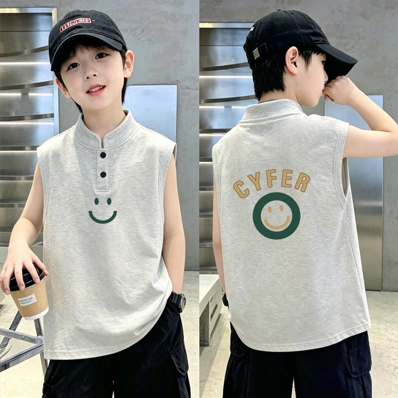 Поло-жилет с воротником-стойкой в корейском стиле для мальчиков, размеры 6-12, летняя прохладная новинка