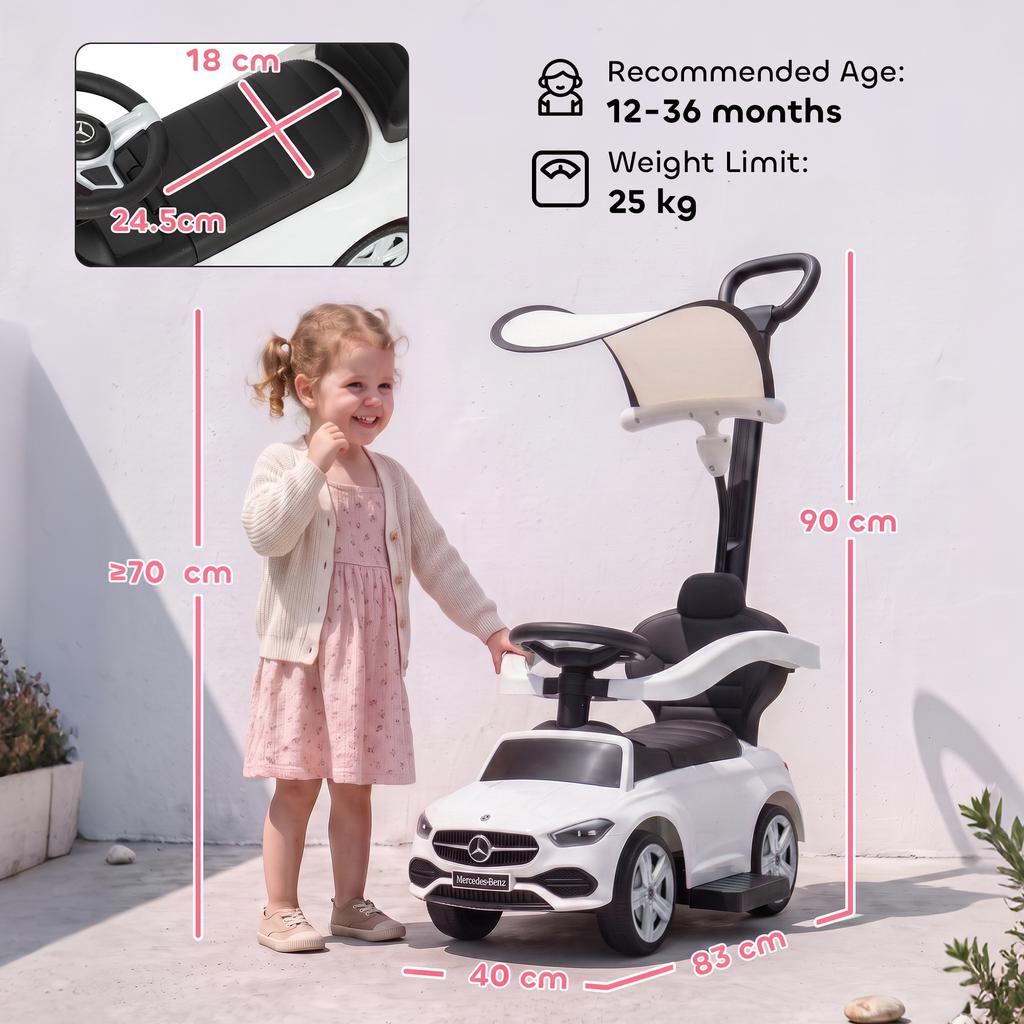 3 in 1 Licensed Mercedes-Benz Ride on Push Car 12-36 Months White