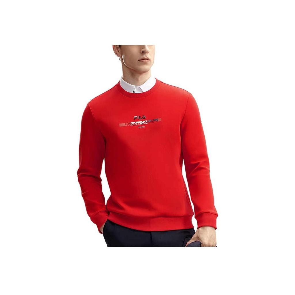 Fila Mens Knitted Sweatshirt 2024 Spring New Business Commuting Pullover Simple Casual Top Men Tops Legendary-Red F11M411213F-RD