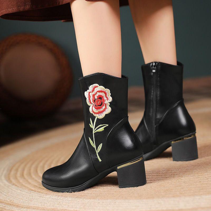 Обувь Туфли с острым носком для женщин, черные, до середины голени, на среднем каблуке, женские сапоги, полувысокие, удобные и элегантные, весна 2024, шикарные