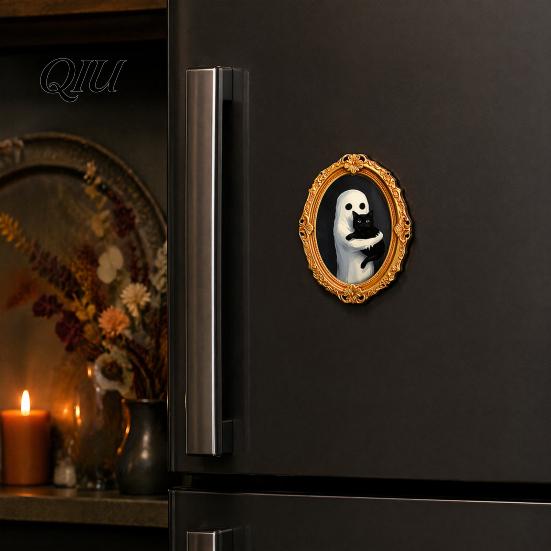 3D Refrigerator Magnet 1/6Pcs Halloween Retro Frame Magnet, Wooden Fridge Holiday Party Supplies Decoration, Memo Note Holder for Kitchen Decorations