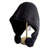 Plush ball balaclava hat women's autumn and winter big head circumference bag head ear protection face small knitted wool hat