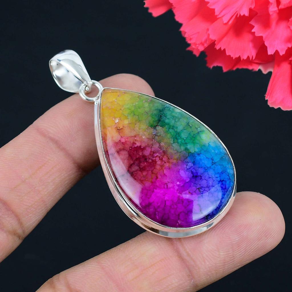 Rainbow Solar Quartz Gemstone Pendant Solid 925 Sterling Silver Pendant Jewelry Gift For Unisex