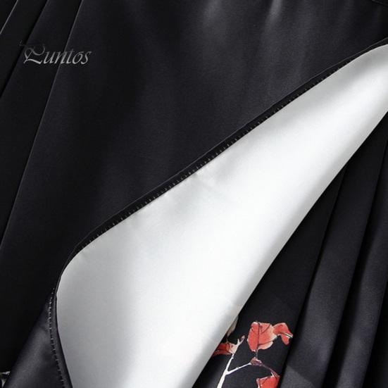 Chinese Style Women Maxi Skirt High Waist Vintage Skirt Elegant Flower Bird Print Hanfu Skirt Pleated Lace-up Horse Face Skirt