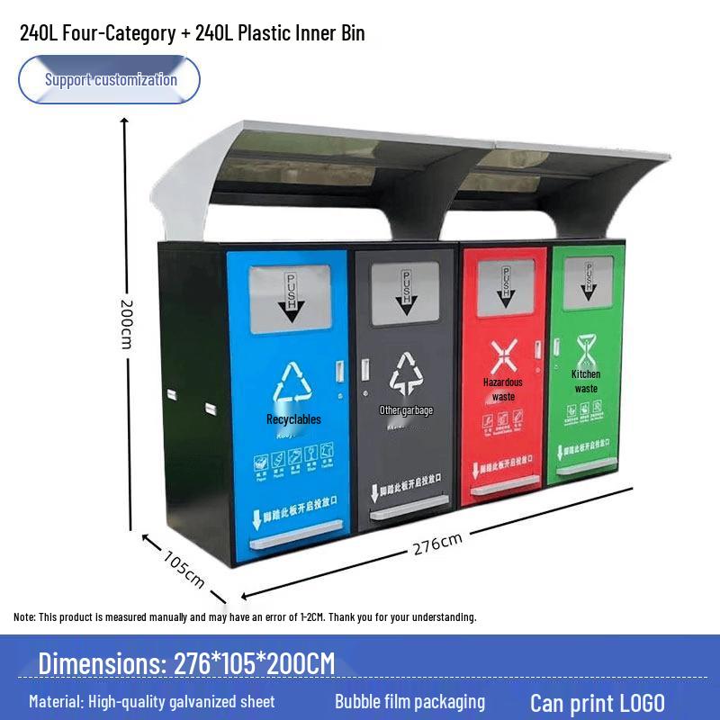 Outdoor Integrated 4-Compartment Recycling Bin
