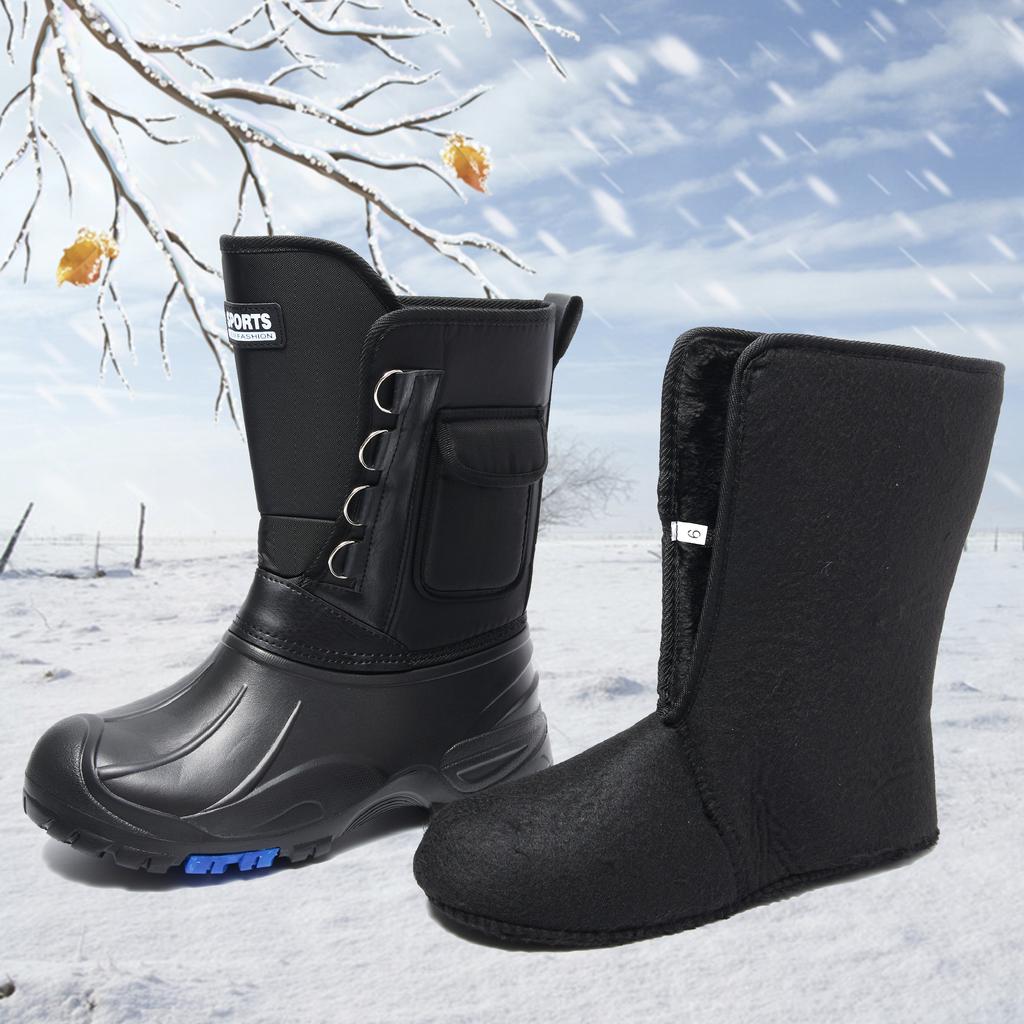 Модные черные мужские уличные ботинки, водонепроницаемые ботинки для мужчин, нескользящая подошва с шипами, износостойкие зимние ботинки, теплые плюшевые ботинки для рыбалки