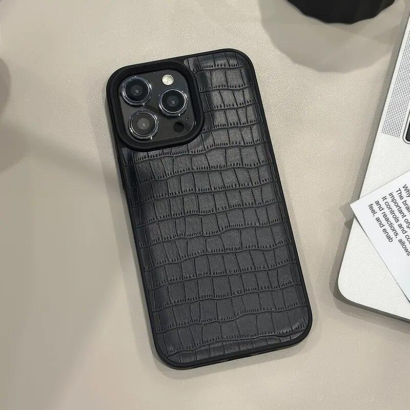 Чехол для телефона из искусственной кожи в стиле ретро с крокодиловой текстурой для iPhone 15 Plus 14 13 12 11 Pro Max, роскошный мягкий противоударный бампер, задняя крышка