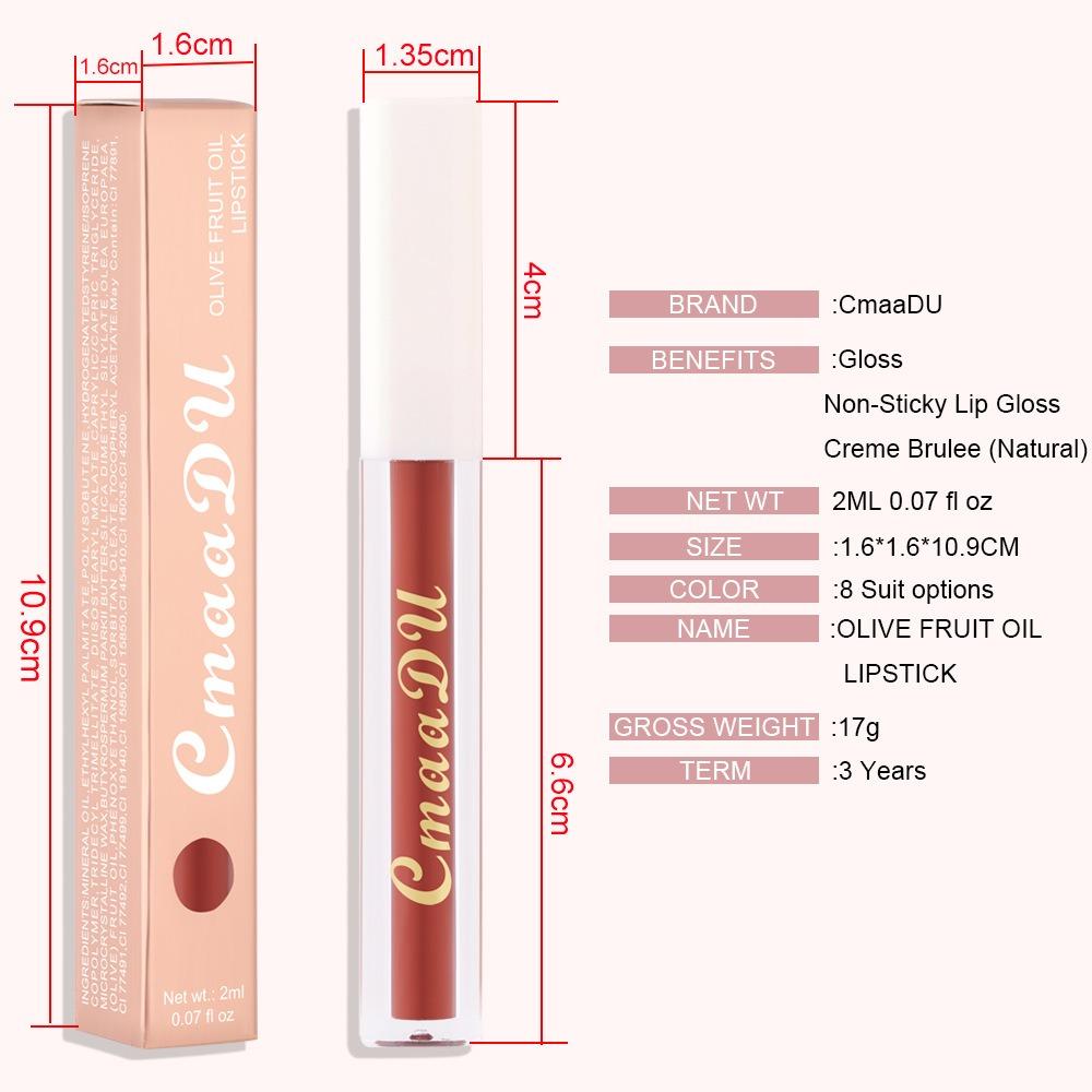 CmaaDu 8 Color Lipstick Red Olive Cream Bright Lip Gloss