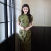 1011 новый зеленый чеонсам с tie-dye, новый китайский, с флокированной печатью, высококлассное ретро, элегантное платье с темпераментом