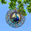 PeaRooster 10-inch Stained Glass Wind Spinner - 3D Laser-Cut Peacock Design Garden Art, 360° Rotating Hook for Outdoor/Indoor Decor