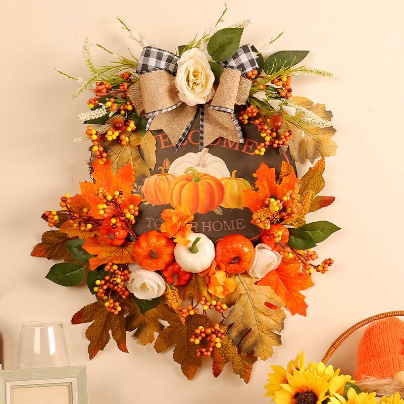 Harvest Festival Decorations Autumn Pumpkin Wood Wreath Thanksgiving Garden Wreath Listing