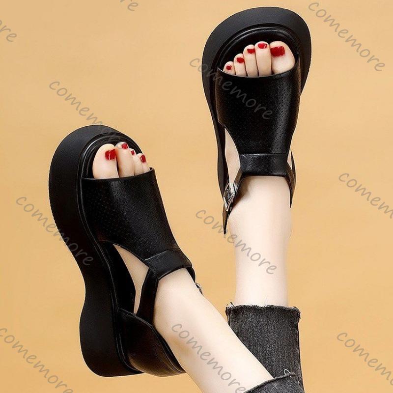 Comemore Thick Bottom Summer New Outside Wear Roman Sandals Female Fish Mouth Hollow Women's Shoes Casual Solid Sandalias Mujer