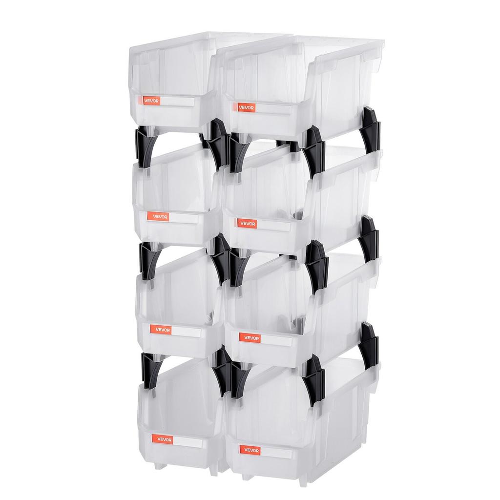 Plastic Stackable Storage Bins, 27.6 x 14 x 13 cm (8 Pack), Plastic Containers for Organizing & Storage Bins for Closet, Garage, Small Parts, Office