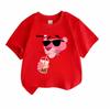 Детская футболка унисекс 100% хлопок, с круглым вырезом, коротким рукавом, с классным мультяшным принтом Розовой Пантеры, пьющей бабл-ти, повседневная, мягкая, дышащая, милая, для лета
