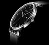 BUREI Men's Analog Quartz Waterproof Date Watch Silver Milanese Mesh Business Stylish Simple Black
