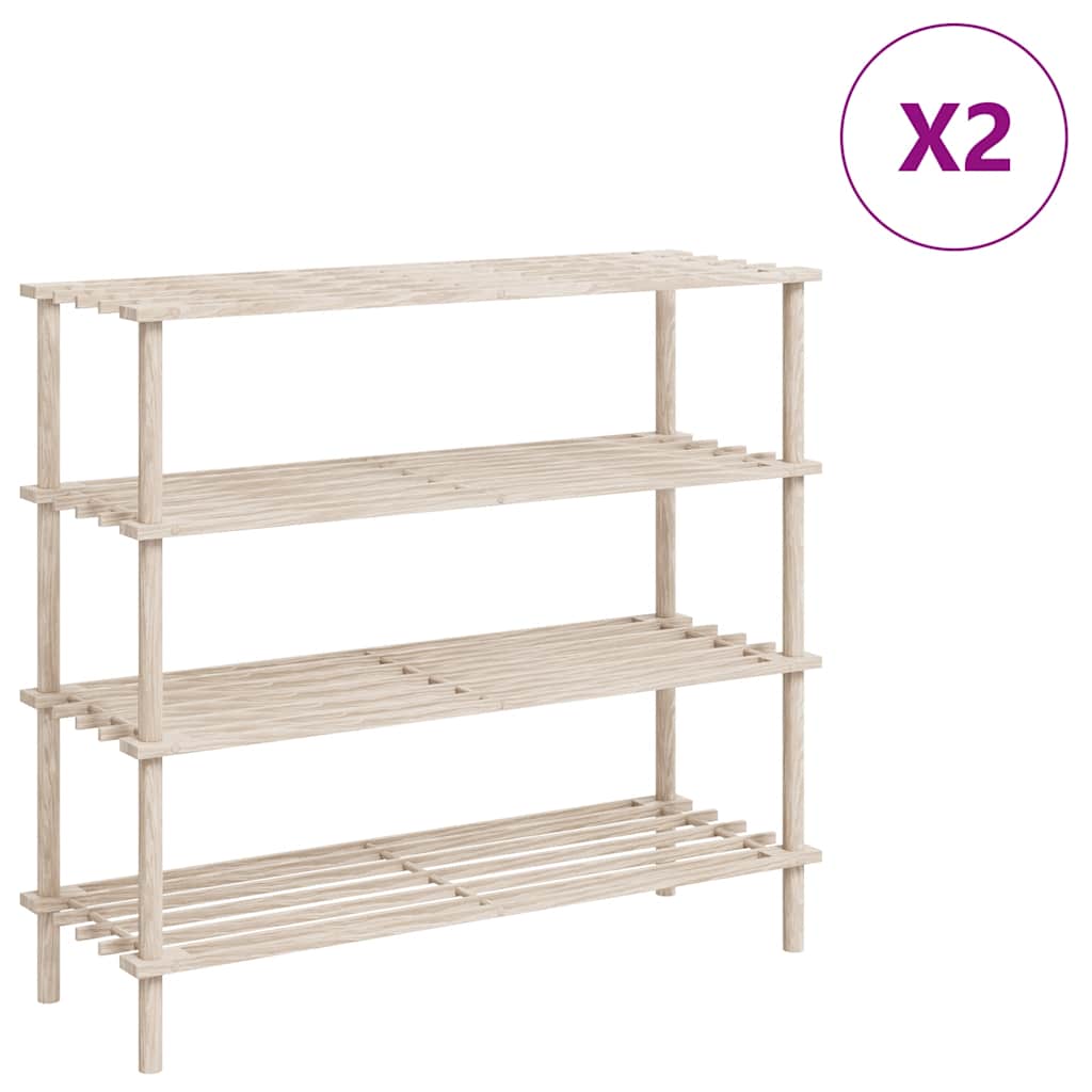 Shoe Racks with 4 Shelves 2 Pieces Solid Pine Wood