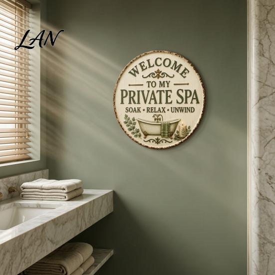 Metal Hanging Sign for House Vintage Rustic Bathroom Tin Sign, 8 Inch Round Wall Simple Decor Plaque, Retro Funny Farmhouse Decorative Restroom Home